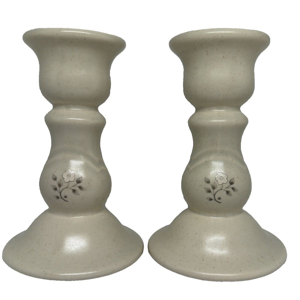 Vintage Pfaltzgraff Heirloom Stoneware Candlestick Holders 5" - Pair of 2 USA